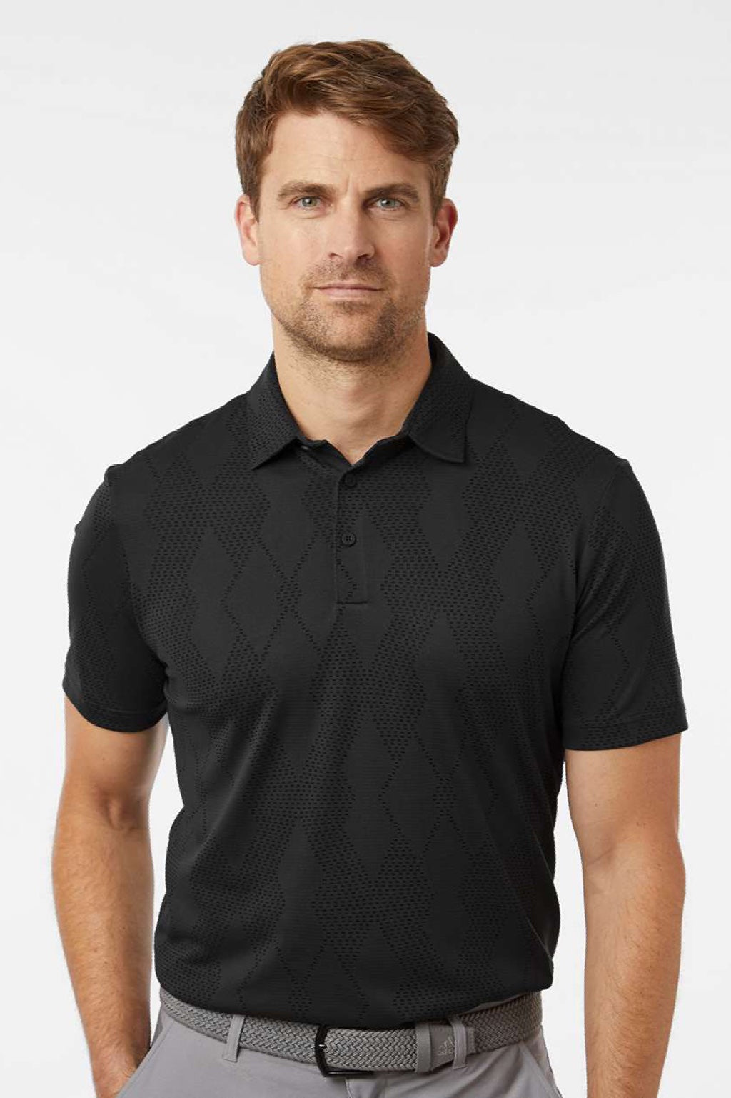 Adidas A2008 Mens Ultimate Textured Short Sleeve Polo Shirt Carbon Black Model Front