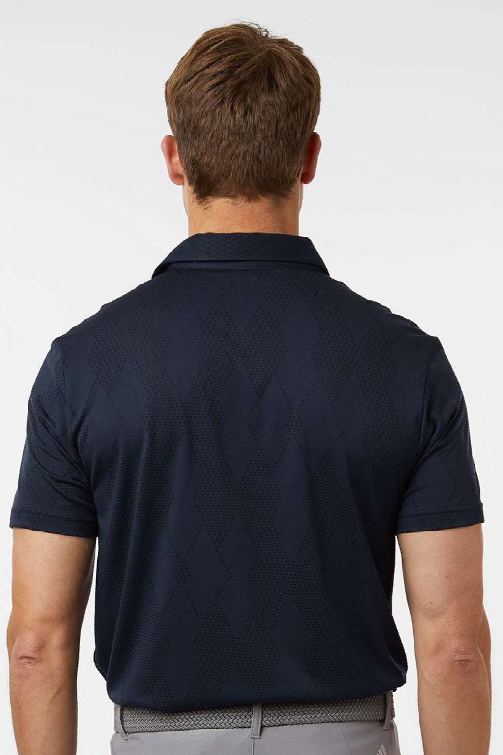 Adidas A2008 Mens Ultimate Textured Short Sleeve Polo Shirt Collegiate Navy Blue Model Back