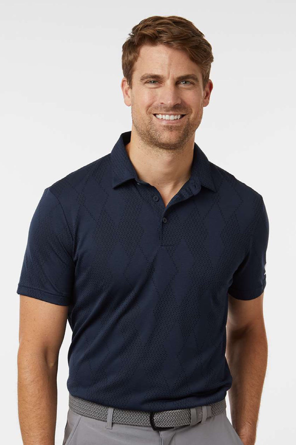 Adidas A2008 Mens Ultimate Textured Short Sleeve Polo Shirt Collegiate Navy Blue Model Front