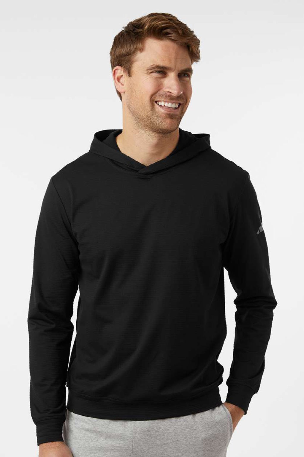 Adidas A2009 Mens Ultimate Elevated Hooded Sweatshirt Hoodie Black Model Front