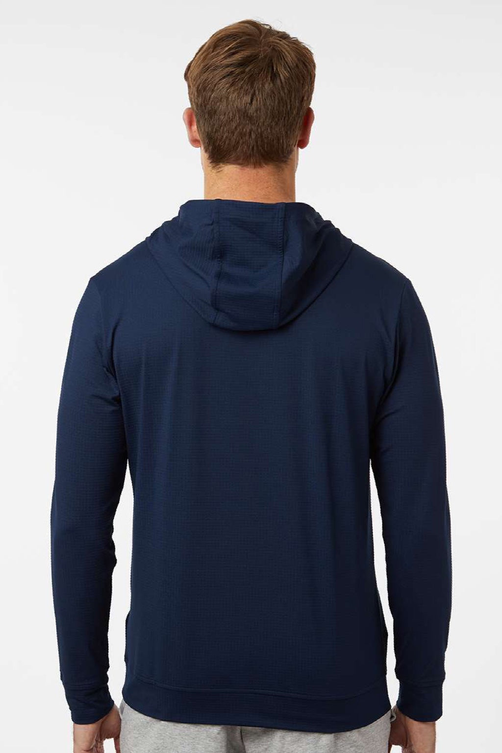 Adidas A2009 Mens Ultimate Elevated Hooded Sweatshirt Hoodie Collegiate Navy Blue Model Back