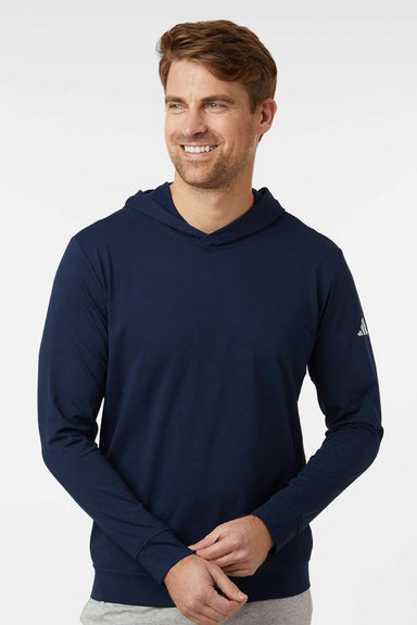 Adidas A2009 Mens Ultimate Elevated Hooded Sweatshirt Hoodie Collegiate Navy Blue Model Front