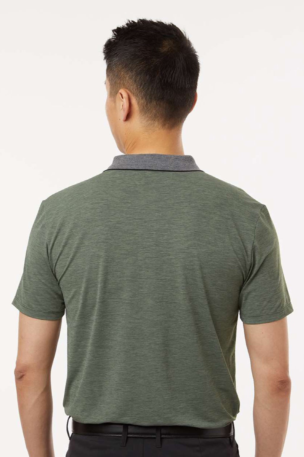 Anetik MPTNTS0 Mens Transit Tech Short Sleeve Polo Shirt Heather Dark Olive Green Model Back