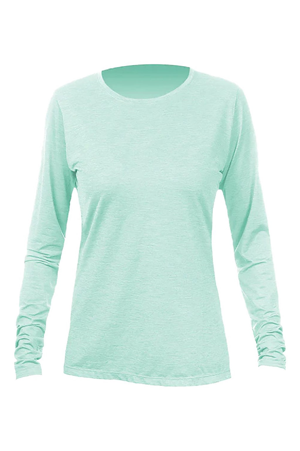 Anetik WSBRZL0 Womens Breeze Tech Long Sleeve Crewneck T-Shirt Heather Seafoam Green Flat Front