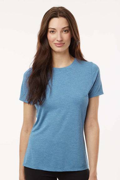 Anetik WSBRZS0 Womens Breeze Tech Short Sleeve Crewneck T-Shirt Heather Bahama Blue Model Front