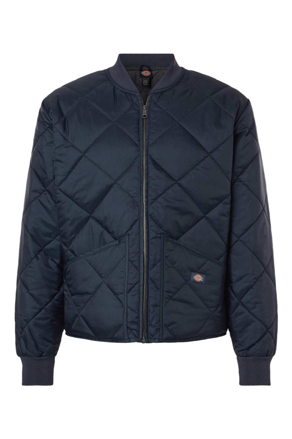 Dickies 6124 Mens Diamond Quilted Full Zip Jacket Dark Navy Blue Flat Front