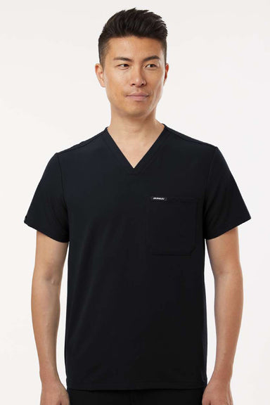 Jaanuu M10001 Unisex Holmes Everyday 1 Pocket V-Neck Scrub Top Black Model Front