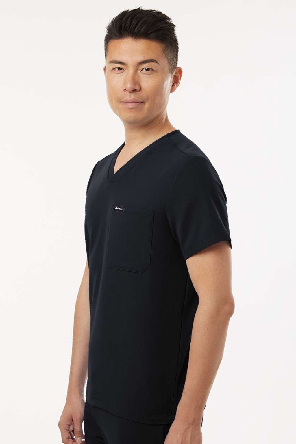 Jaanuu M10001 Unisex Holmes Everyday 1 Pocket V-Neck Scrub Top Black Model Side