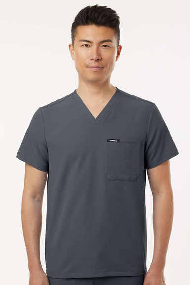 Jaanuu M10001 Unisex Holmes Everyday 1 Pocket V-Neck Scrub Top Carbon Grey Model Front