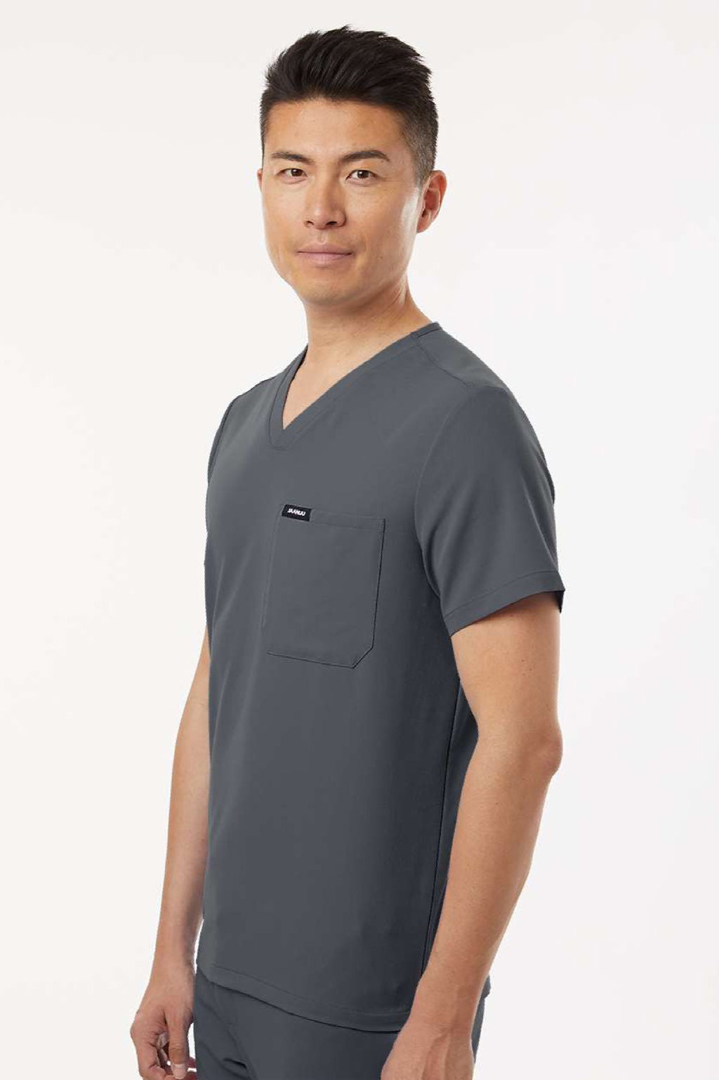 Jaanuu M10001 Unisex Holmes Everyday 1 Pocket V-Neck Scrub Top Carbon Grey Model Side