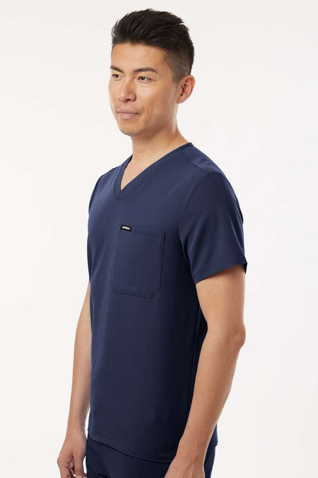 Jaanuu M10001 Unisex Holmes Everyday 1 Pocket V-Neck Scrub Top Midnight Navy Blue Model Side