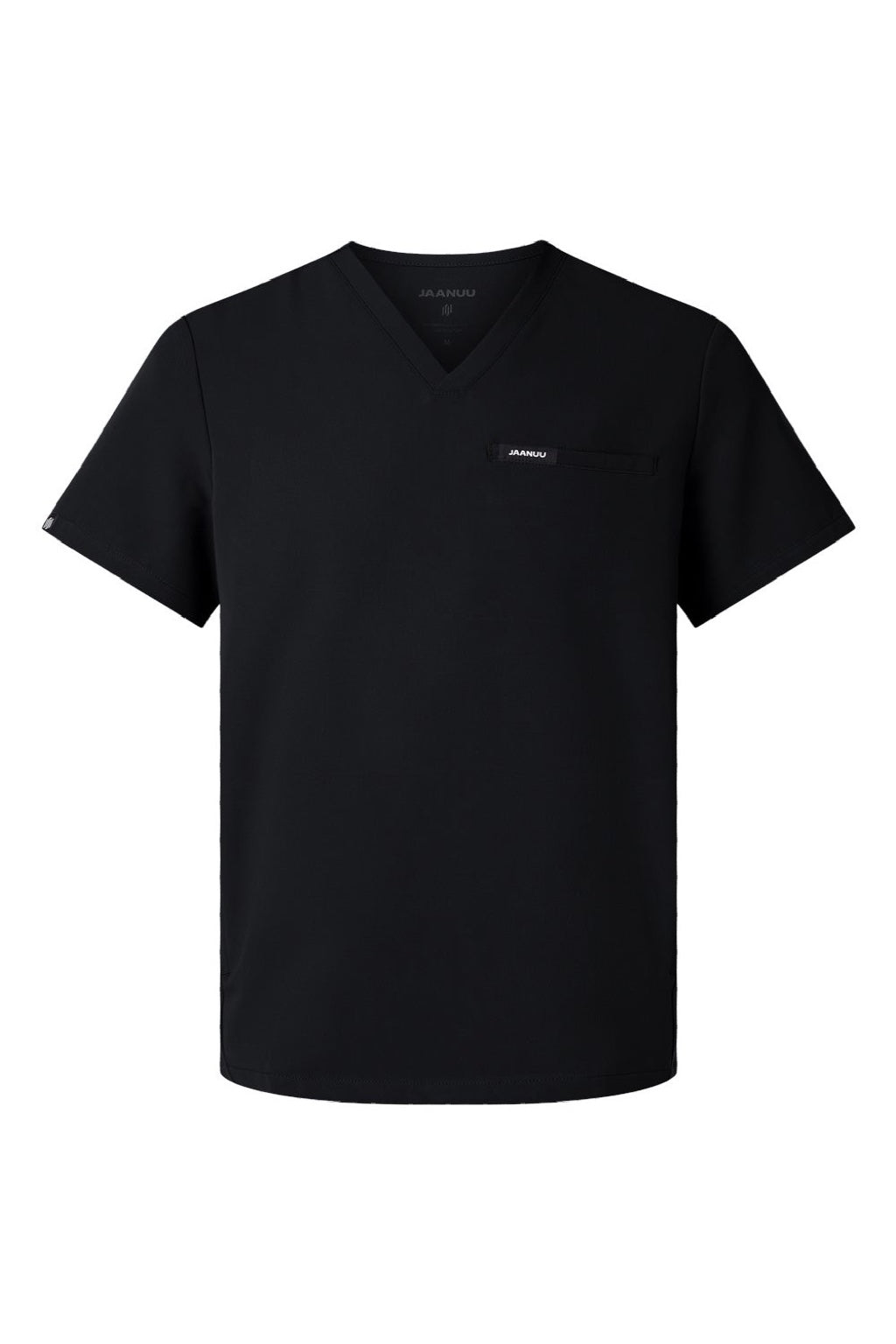 Jaanuu M10002 Unisex Platt 3 Pocket V-Neck Scrub Top Black Flat Front