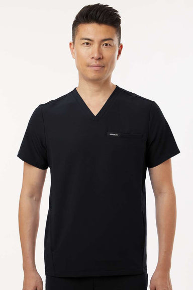 Jaanuu M10002 Unisex Platt 3 Pocket V-Neck Scrub Top Black Model Front