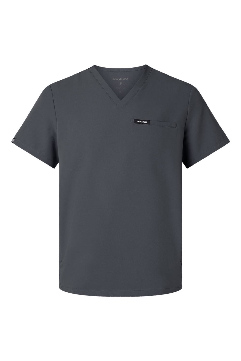 Jaanuu M10002 Unisex Platt 3 Pocket V-Neck Scrub Top Carbon Grey Flat Front