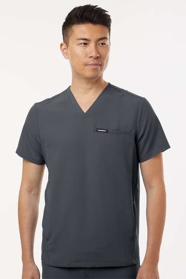 Jaanuu M10002 Unisex Platt 3 Pocket V-Neck Scrub Top Carbon Grey Model Front