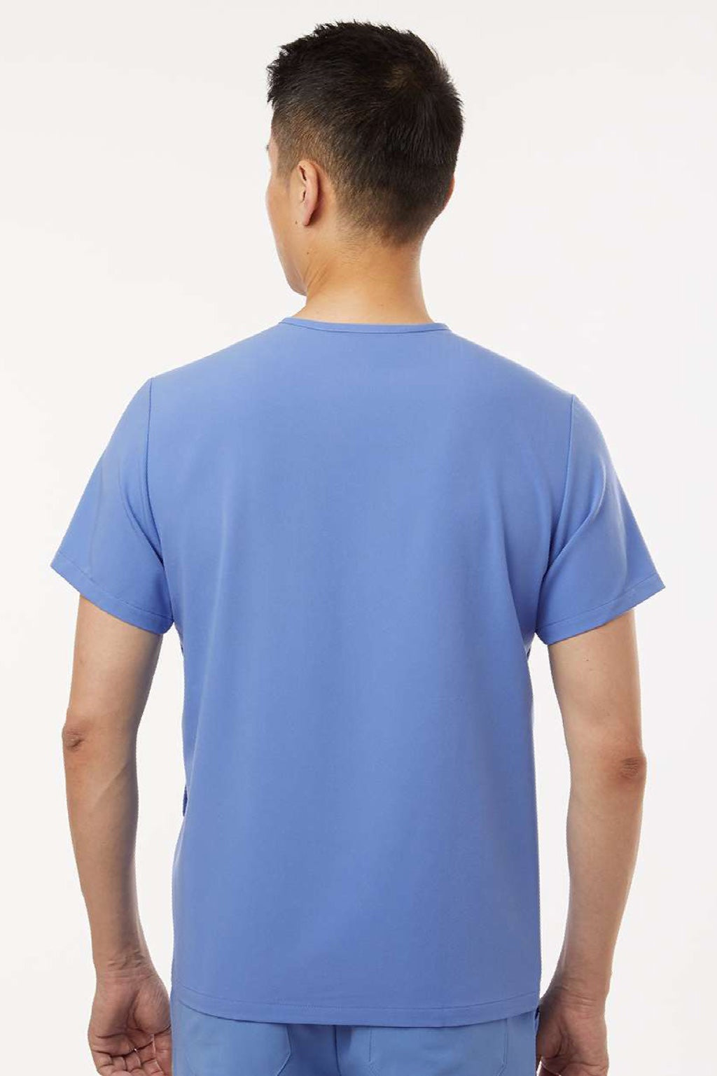 Jaanuu M10002 Unisex Platt 3 Pocket V-Neck Scrub Top Ceil Blue Model Back