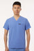 Jaanuu M10002 Unisex Platt 3 Pocket V-Neck Scrub Top Ceil Blue Model Front