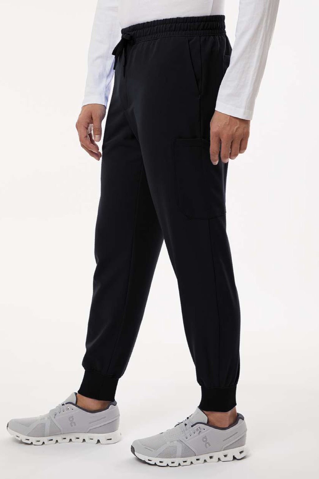 Jaanuu M20002 Unisex Osmo 8 Pocket Scrub Jogger Pants Black Model Side
