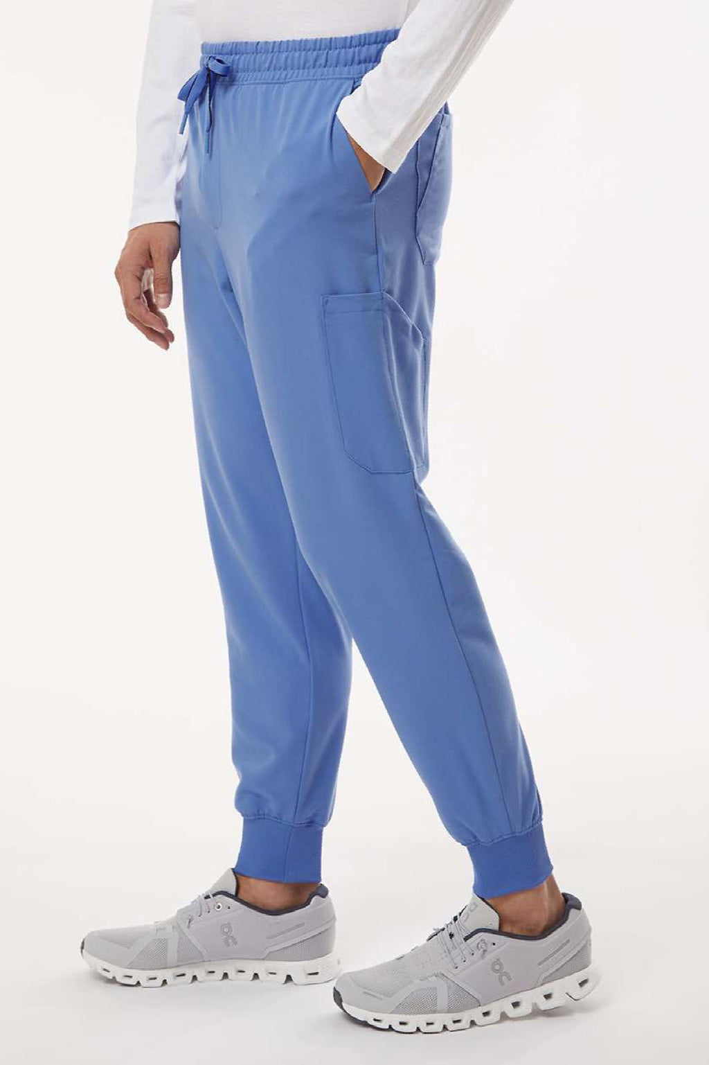 Jaanuu M20002 Unisex Osmo 8 Pocket Scrub Jogger Pants Ceil Blue Model Side