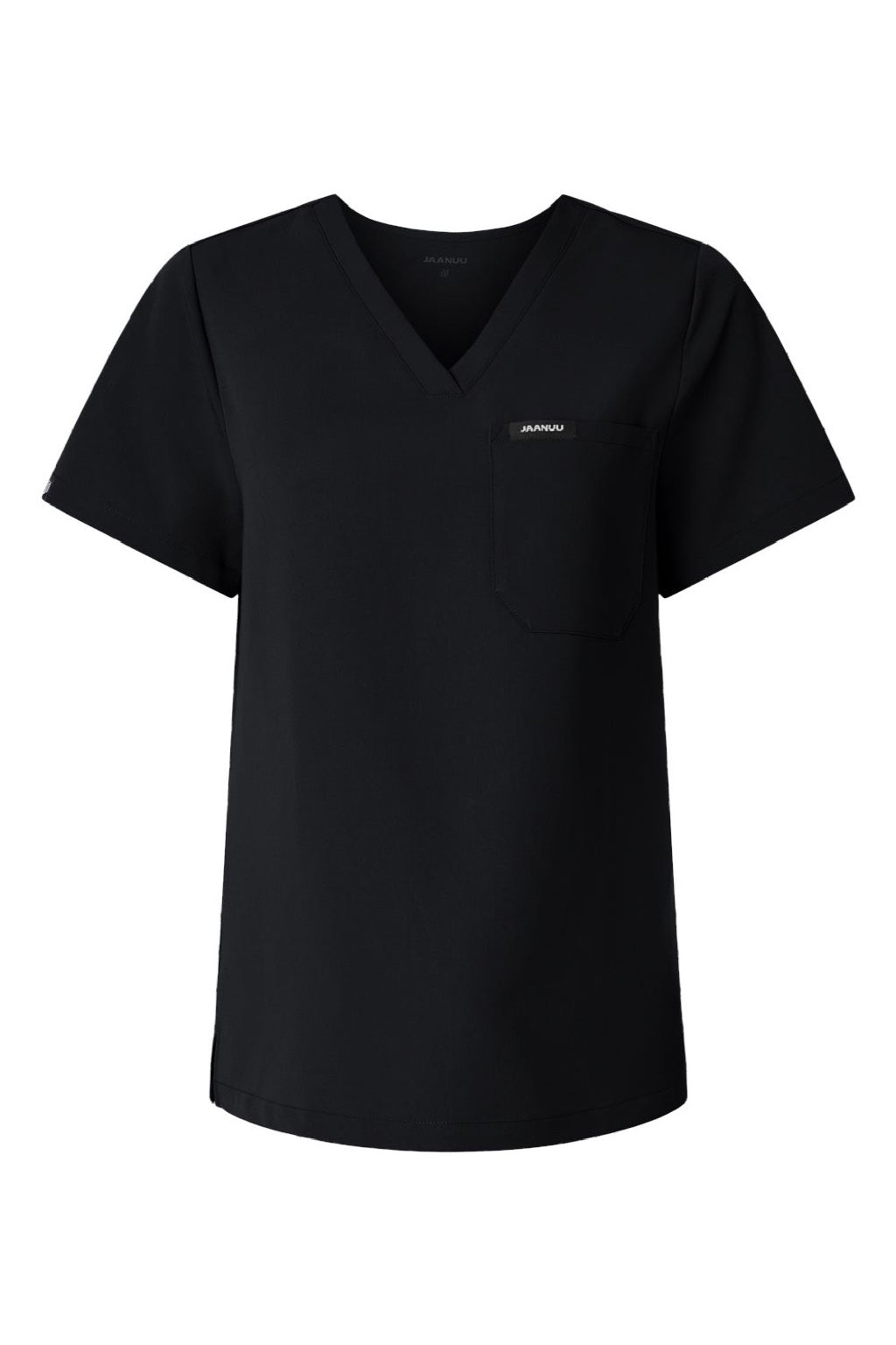 Jaanuu W10001 Unisex Rhena Essential 1 Pocket V-Neck Scrub Top Black Flat Front