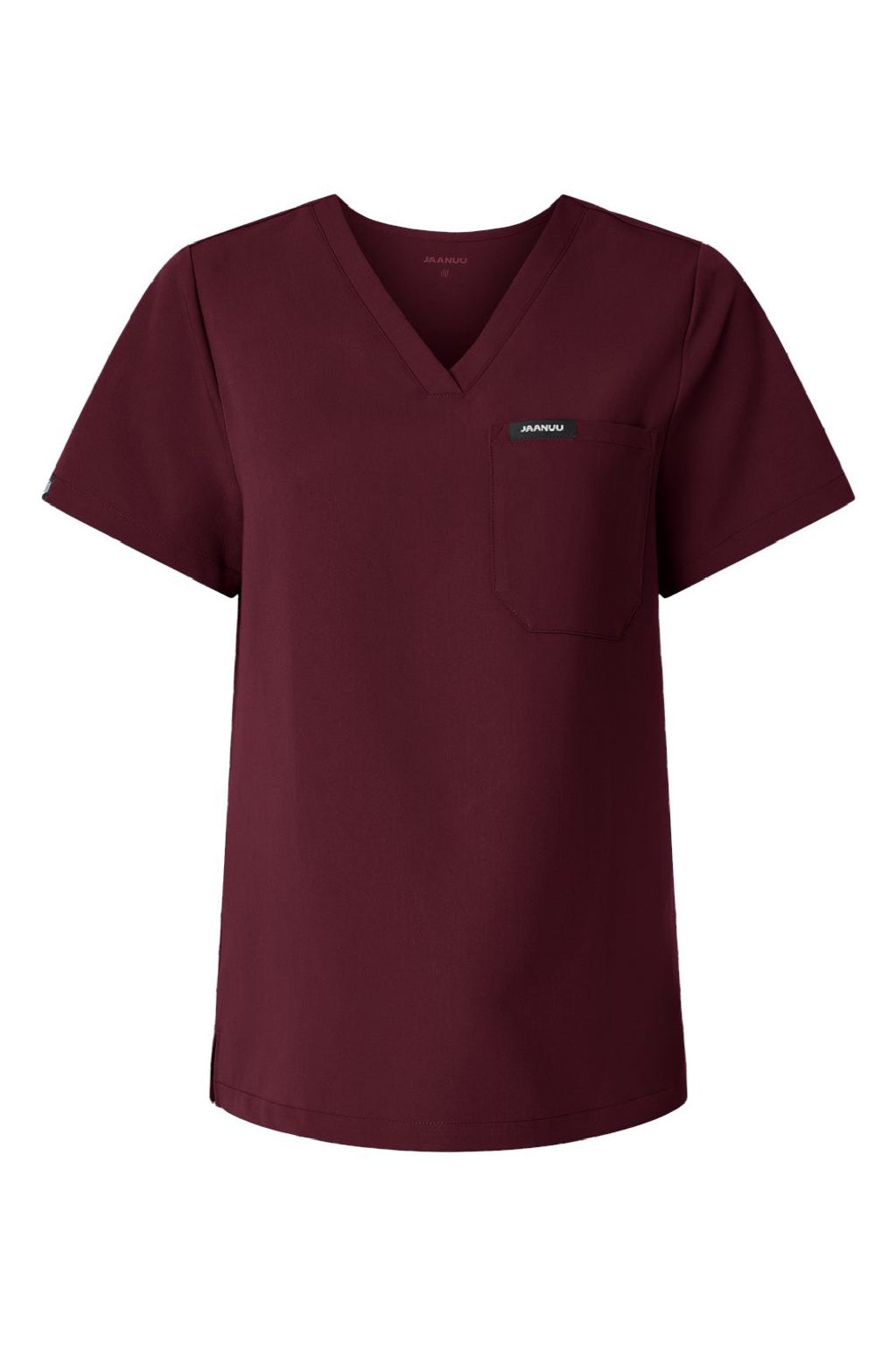 Jaanuu W10001 Unisex Rhena Essential 1 Pocket V-Neck Scrub Top Burgundy Flat Front