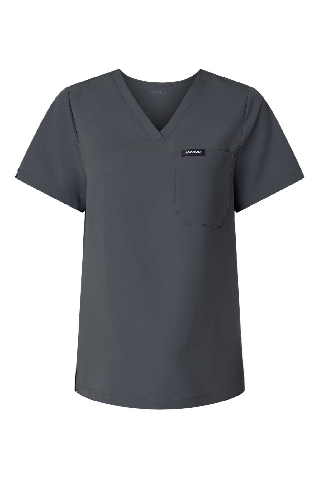 Jaanuu W10001 Unisex Rhena Essential 1 Pocket V-Neck Scrub Top Carbon Grey Flat Front