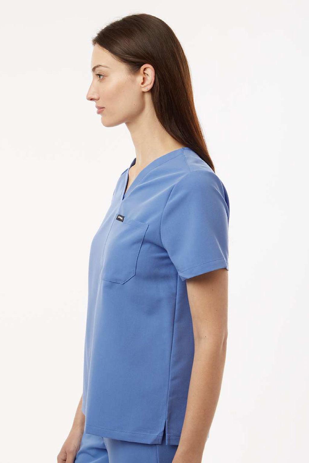 Jaanuu W10001 Unisex Rhena Essential 1 Pocket V-Neck Scrub Top Ceil Blue Model Side