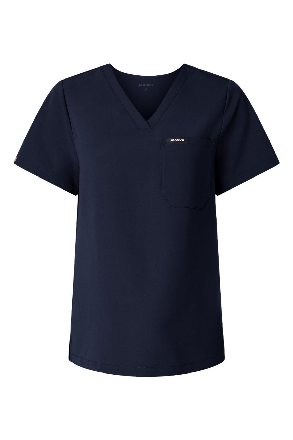 Jaanuu W10001 Unisex Rhena Essential 1 Pocket V-Neck Scrub Top Midnight Navy Blue Flat Front
