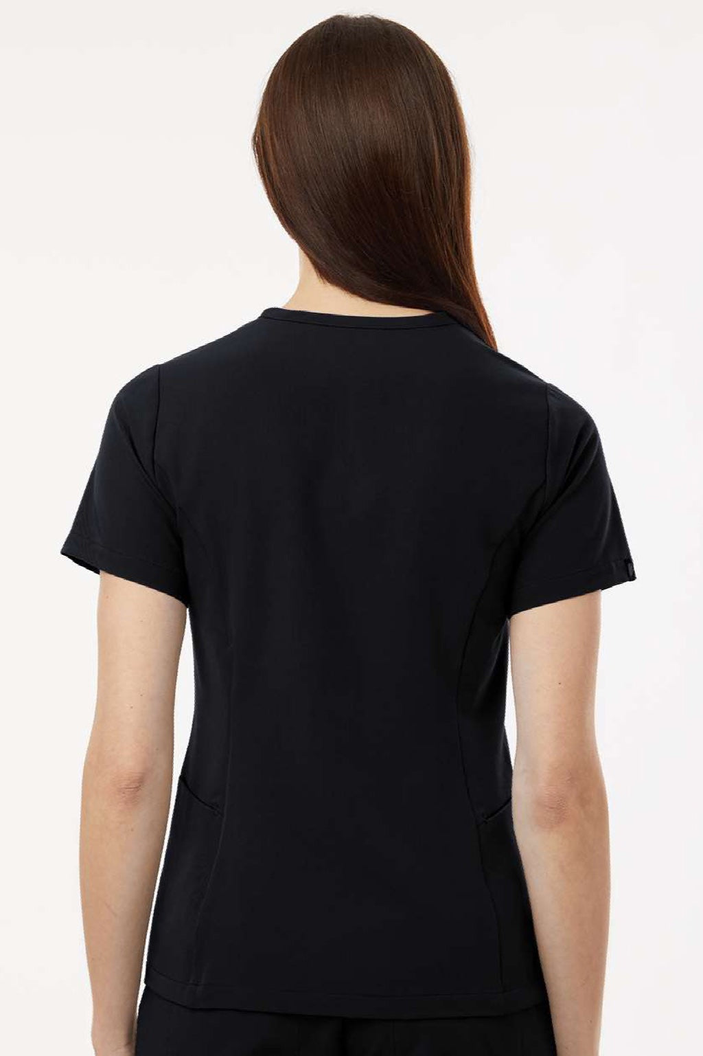 Jaanuu W10003 Unisex Calix Fit & Flare V-Neck Scrub Top Black Model Back