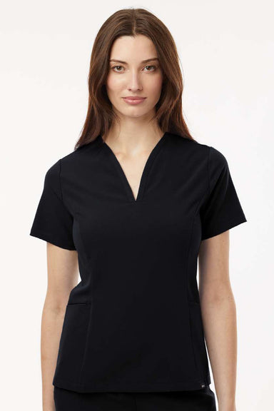 Jaanuu W10003 Unisex Calix Fit & Flare V-Neck Scrub Top Black Model Front