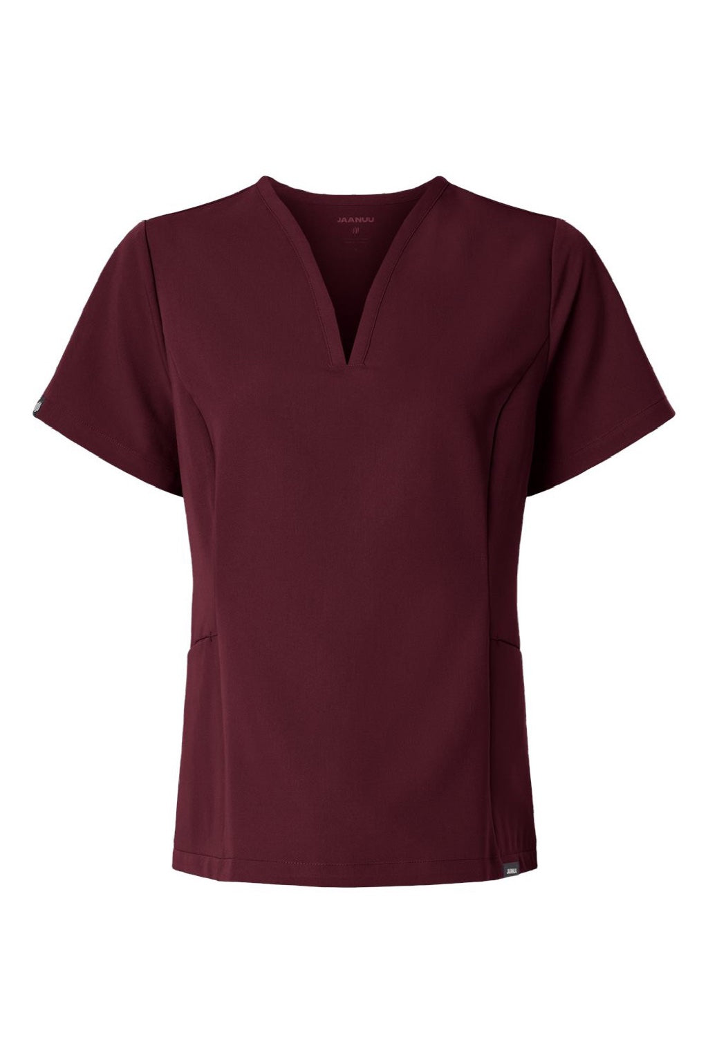 Jaanuu W10003 Unisex Calix Fit & Flare V-Neck Scrub Top Burgundy Flat Front