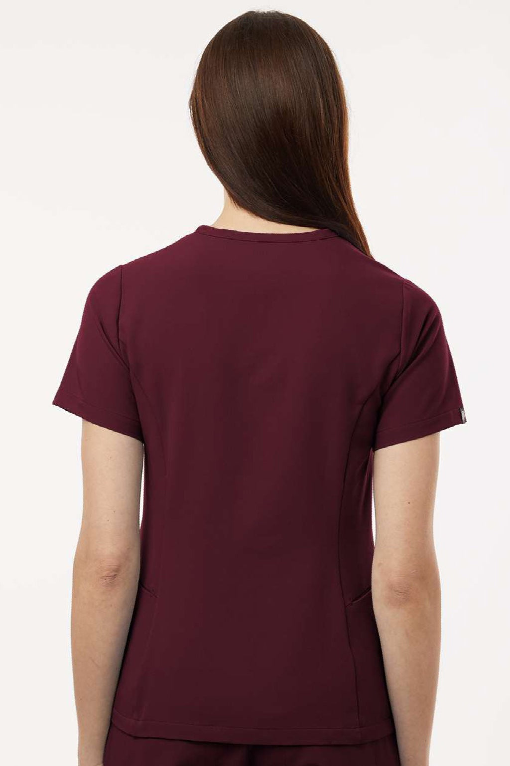 Jaanuu W10003 Unisex Calix Fit & Flare V-Neck Scrub Top Burgundy Model Back