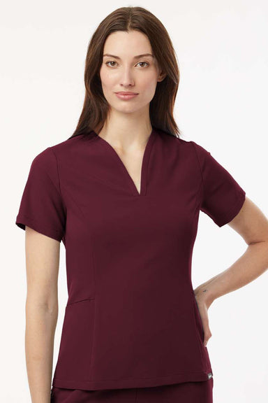Jaanuu W10003 Unisex Calix Fit & Flare V-Neck Scrub Top Burgundy Model Front