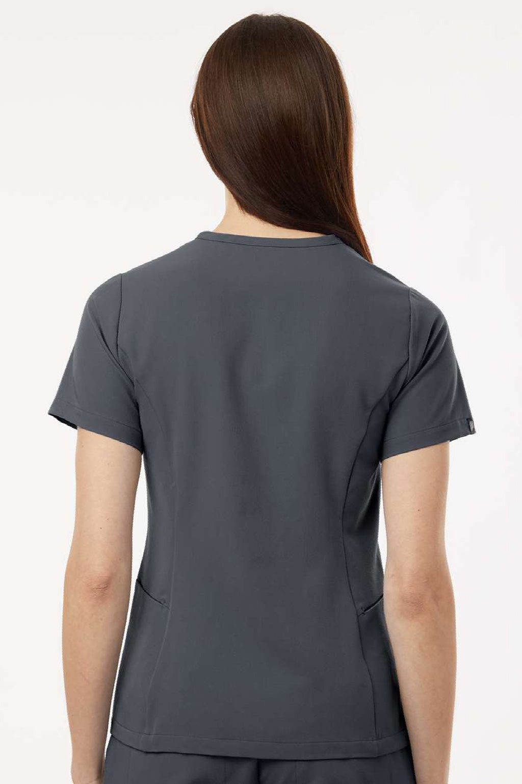 Jaanuu W10003 Unisex Calix Fit & Flare V-Neck Scrub Top Carbon Grey Model Back