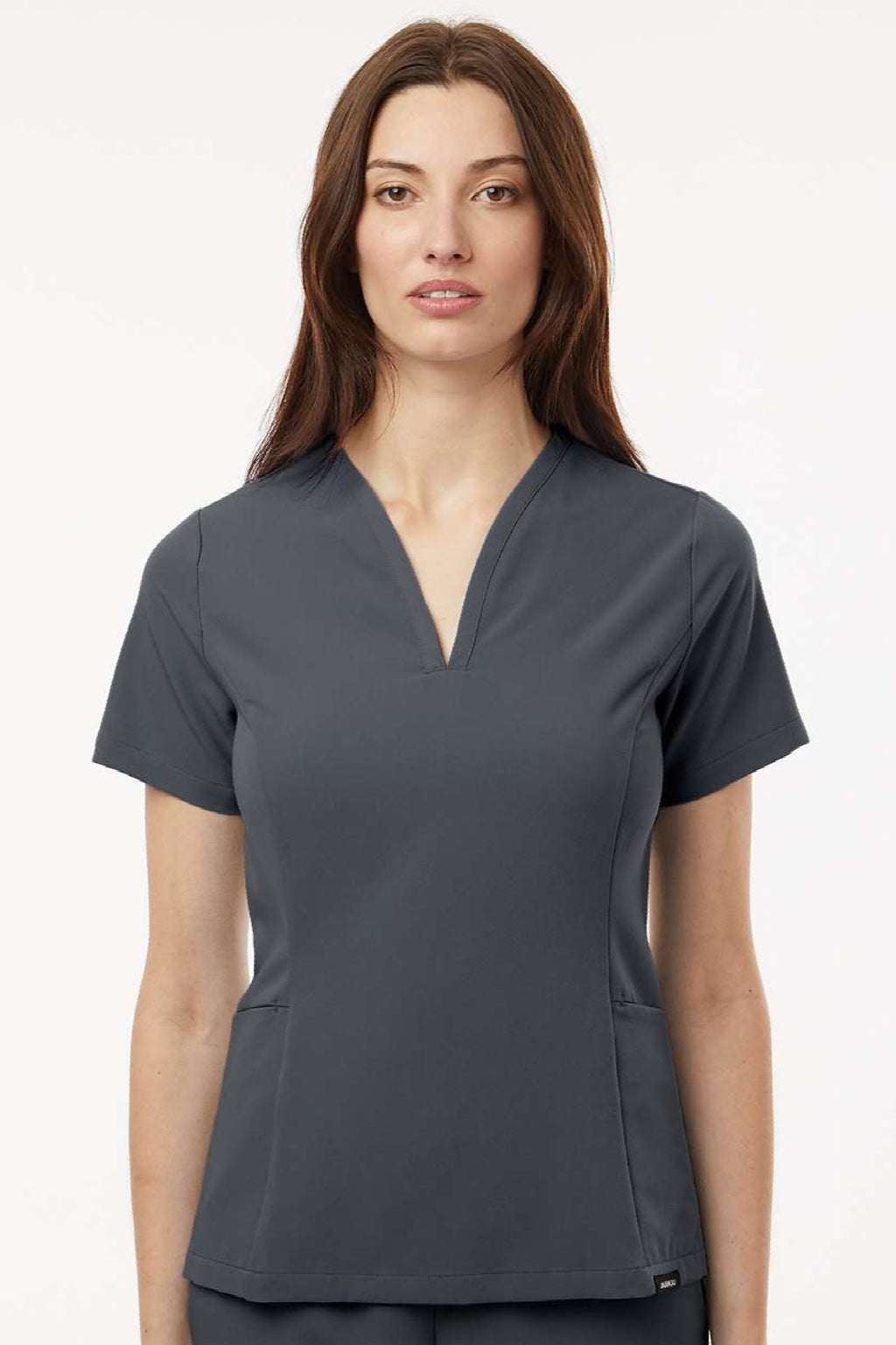 Jaanuu W10003 Unisex Calix Fit & Flare V-Neck Scrub Top Carbon Grey Model Front