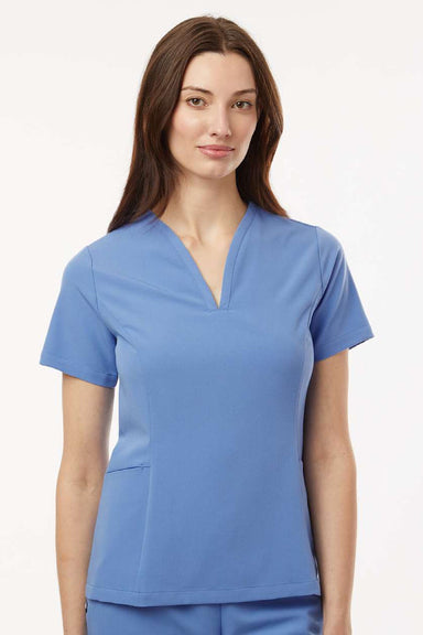 Jaanuu W10003 Unisex Calix Fit & Flare V-Neck Scrub Top Ceil Blue Model Front