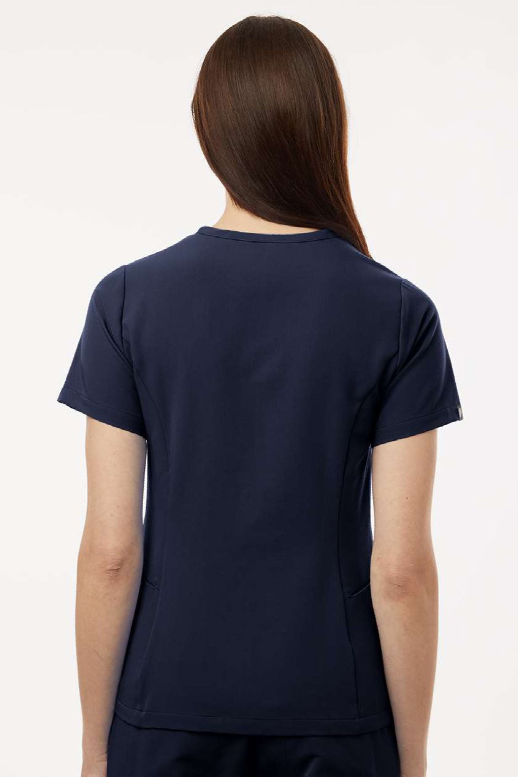 Jaanuu W10003 Unisex Calix Fit & Flare V-Neck Scrub Top Midnight Navy Blue Model Back