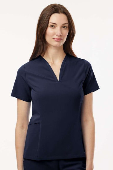 Jaanuu W10003 Unisex Calix Fit & Flare V-Neck Scrub Top Midnight Navy Blue Model Front