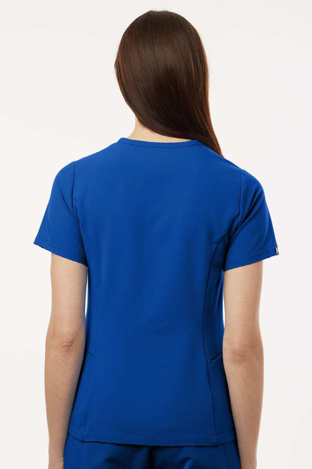 Jaanuu W10003 Unisex Calix Fit & Flare V-Neck Scrub Top Royal Blue Model Back