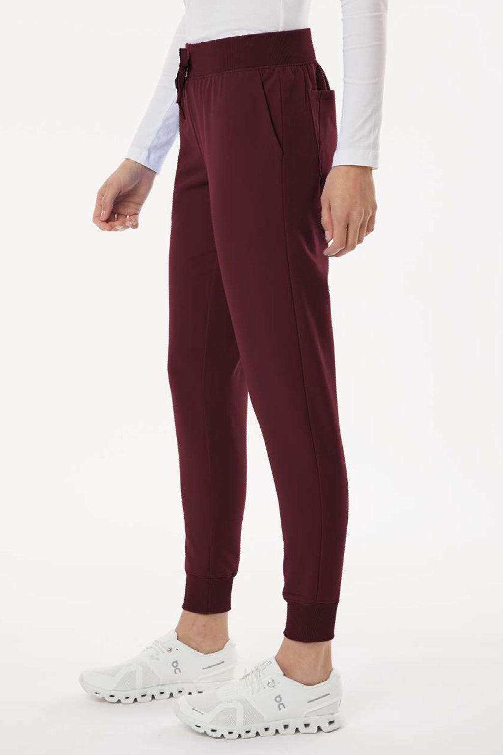Jaanuu W20003/W2003P Unisex Silex Knit Waist Scrub Jogger Pants Burgundy Model Side