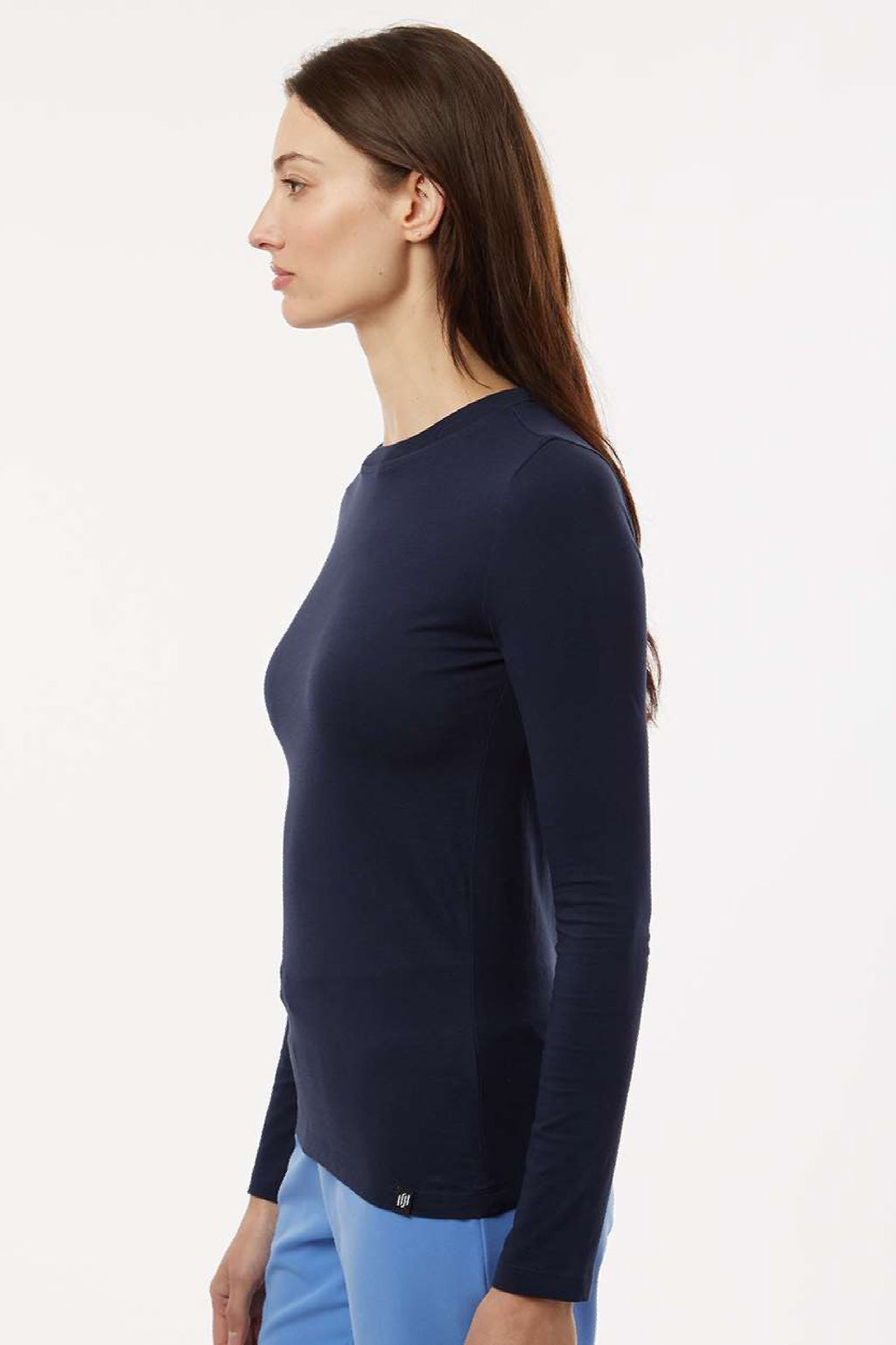 Jaanuu W30002U Womens RegenX Underscrub Long Sleeve Crewneck T-Shirt Midnight Navy Blue Model Side