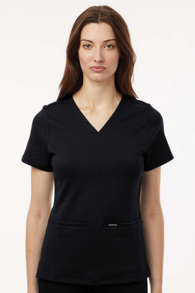 Jaanuu W30003 Unisex Cesi Ultrasoft V-Neck Scrub Top Black Model Front