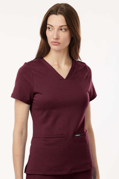 Jaanuu W30003 Unisex Cesi Ultrasoft V-Neck Scrub Top Burgundy Model Front