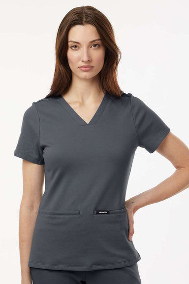 Jaanuu W30003 Unisex Cesi Ultrasoft V-Neck Scrub Top Carbon Grey Model Front