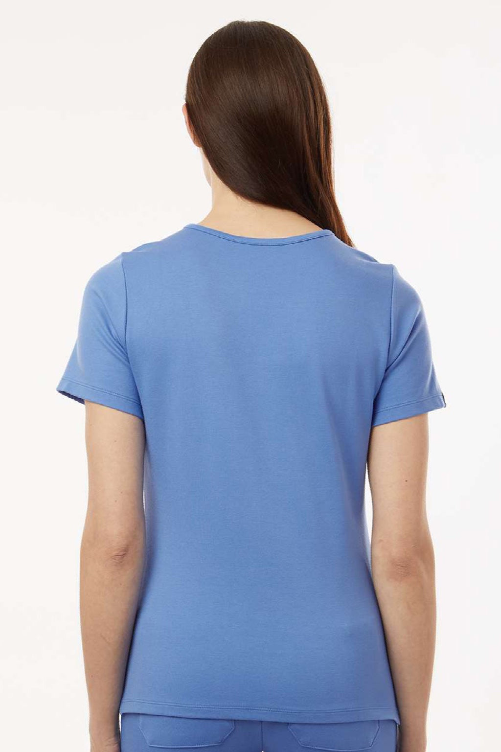 Jaanuu W30003 Unisex Cesi Ultrasoft V-Neck Scrub Top Ceil Blue Model Back