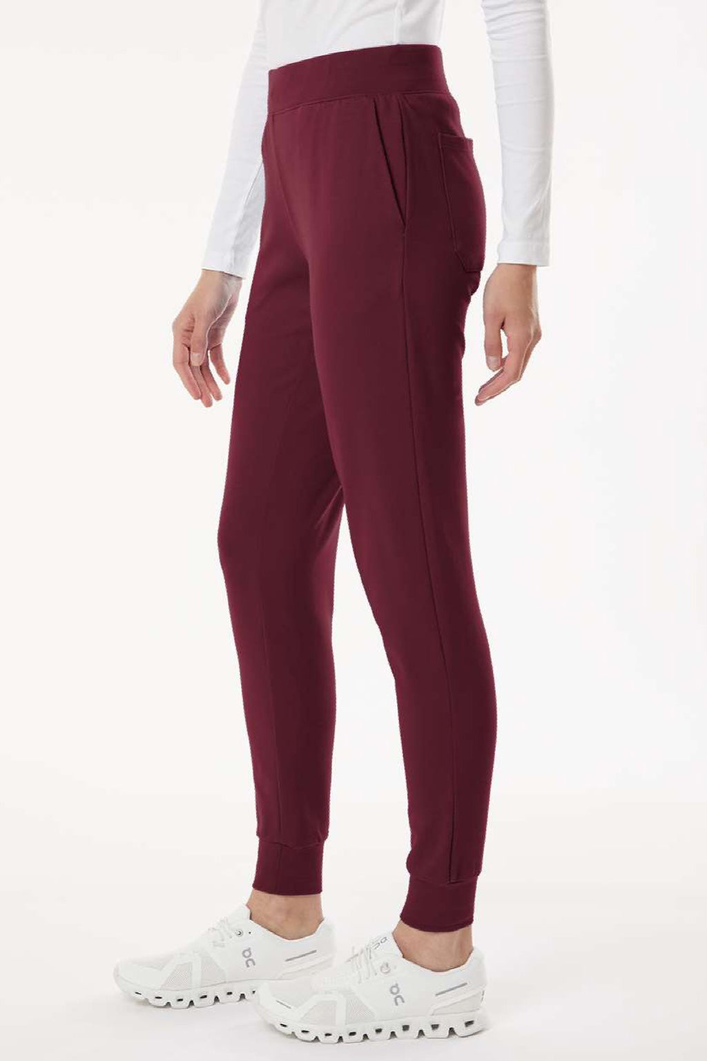 Jaanuu W40001/W40001P Unisex Rubi Ultrasoft Scrub Jogger Pants Burgundy Model Side