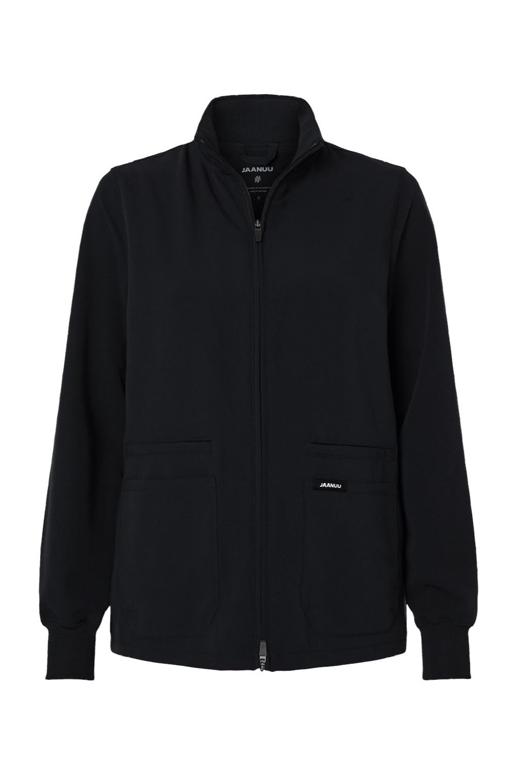 Jaanuu W60001 Unisex Ceri Essential 6 Pocket Full Zip Scrub Jacket Black Flat Front