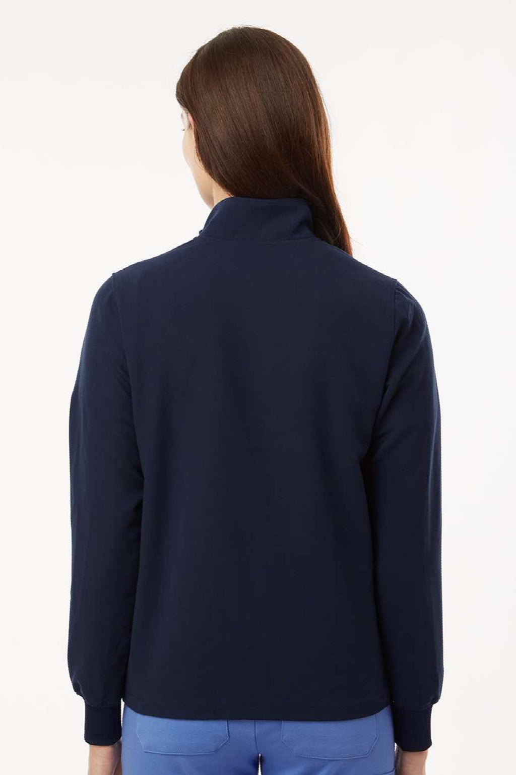Jaanuu W60001 Unisex Ceri Essential 6 Pocket Full Zip Scrub Jacket Midnight Navy Blue Model Back