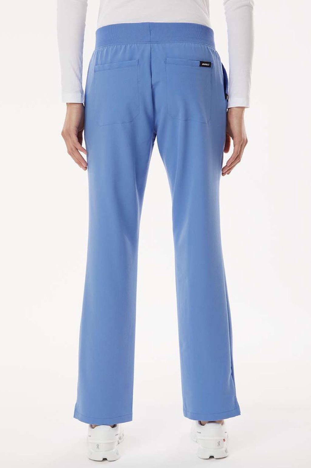 Jaanuu W20001/W2001P Unisex Xenos Essential Knit Waist Scrub Pants Ceil Blue Model Back