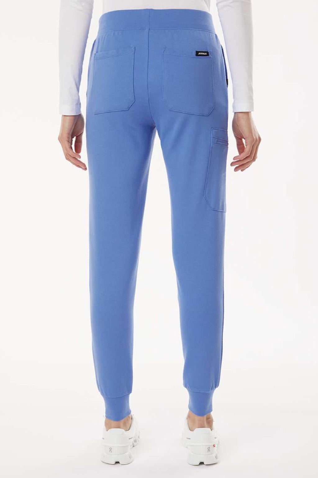 Jaanuu W40001/W40001P Unisex Rubi Ultrasoft Scrub Jogger Pants Ceil Blue Model Back